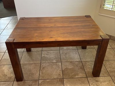 Solid Wood Dining Table square/rectangle Warm Brown Finish. Pocket leaf