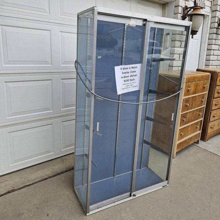 5 Glass & Metal Lighted Display Cases. Estate Sale