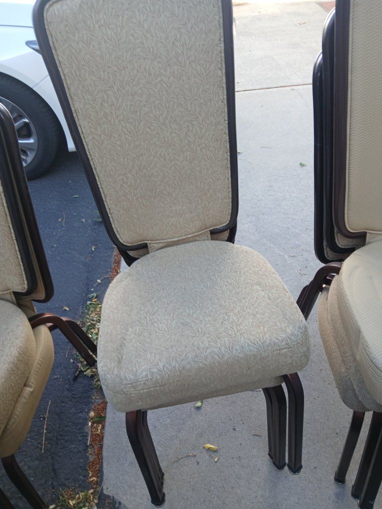 13 Upholstered Dining Chairs - Neutral Fabric, Brown Frames