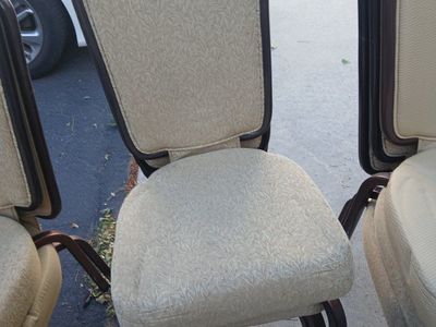 13 Upholstered Dining Chairs - Neutral Fabric, Brown Frames