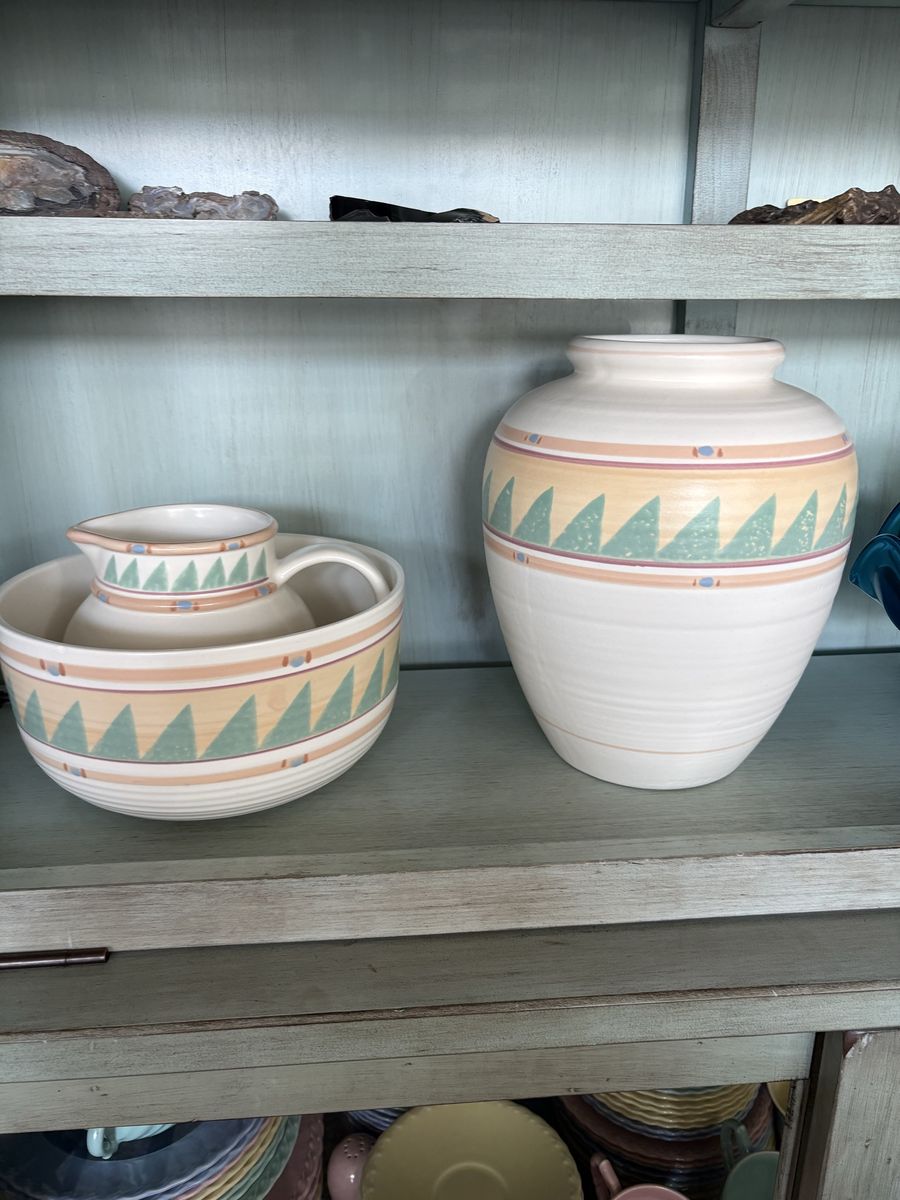 Vintage Southwestern Style Ceramic Pitcher, Bowl & Vase Set - Earth Tones