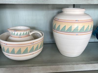 Vintage Southwestern Style Ceramic Pitcher, Bowl & Vase Set - Earth Tones