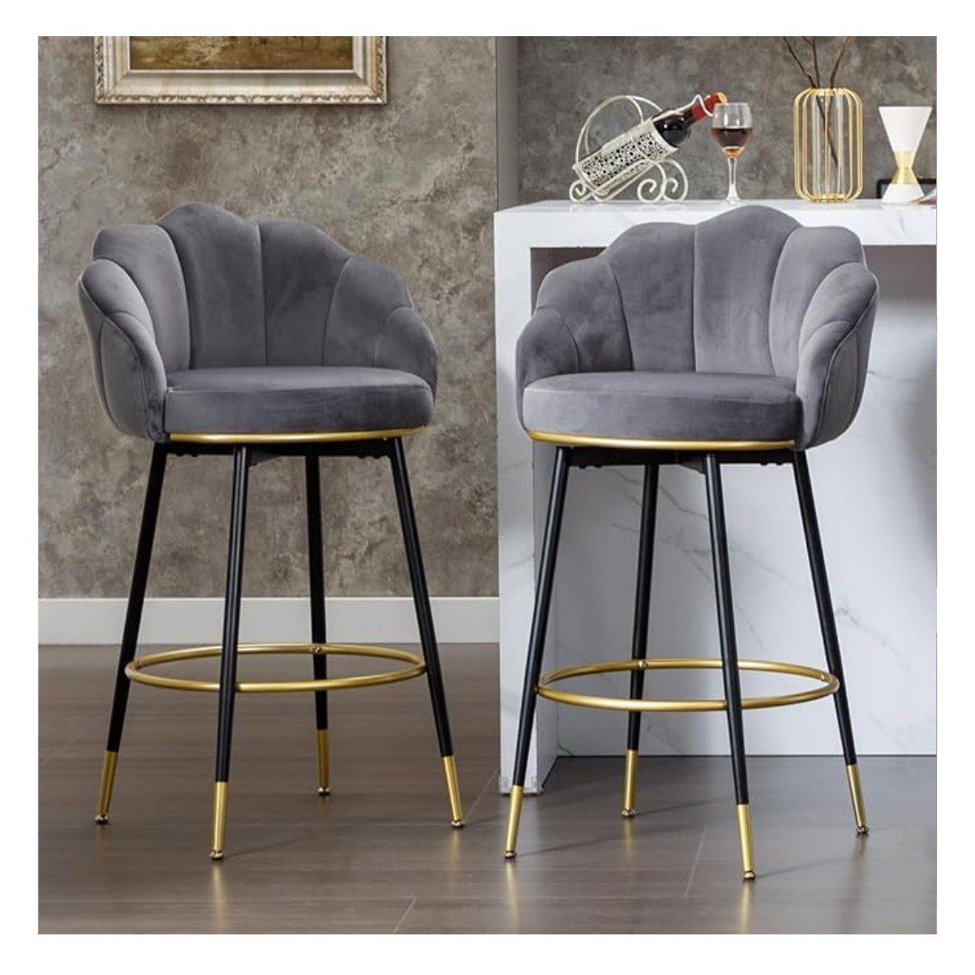 NEW- Hausfame Velvet Swivel Bar Stools (Grey)