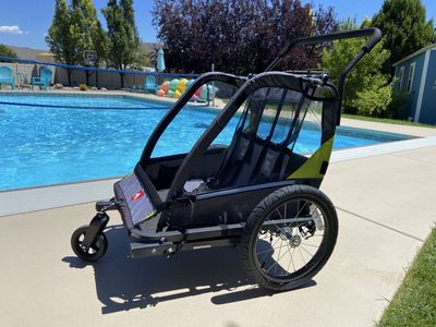 2-Seat Convertible Child Bike Trailer/Stroller - Black/Lime Green