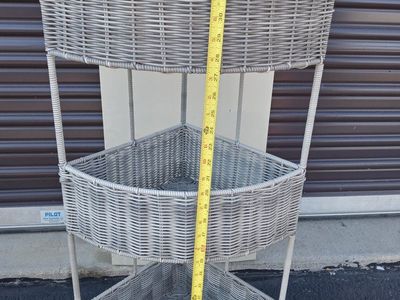 Gray Wicker 3-Tier Corner Storage Shelf Basket Unit - 34" Tall, Space-Saving Design