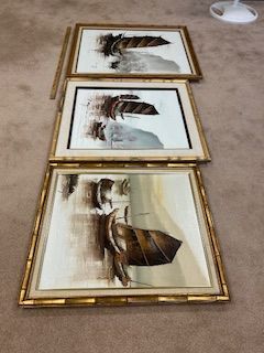P. Wong Chinese Junks Paintings - SET OF THREE