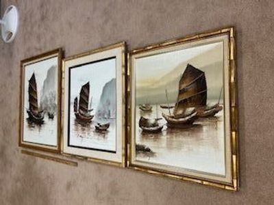 P. Wong Chinese Junks Paintings - SET OF THREE