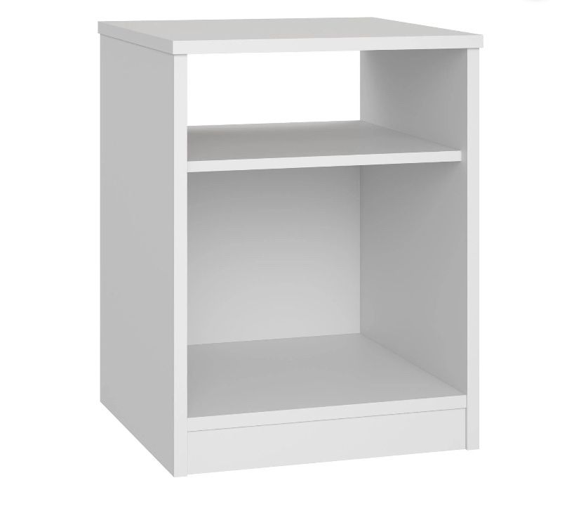 Versatile White Nightstand End Table with 2 Open Shelves - Perfect for Bedroom or Living Room Storage