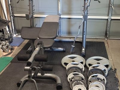 Bench and 260 pounds of weights