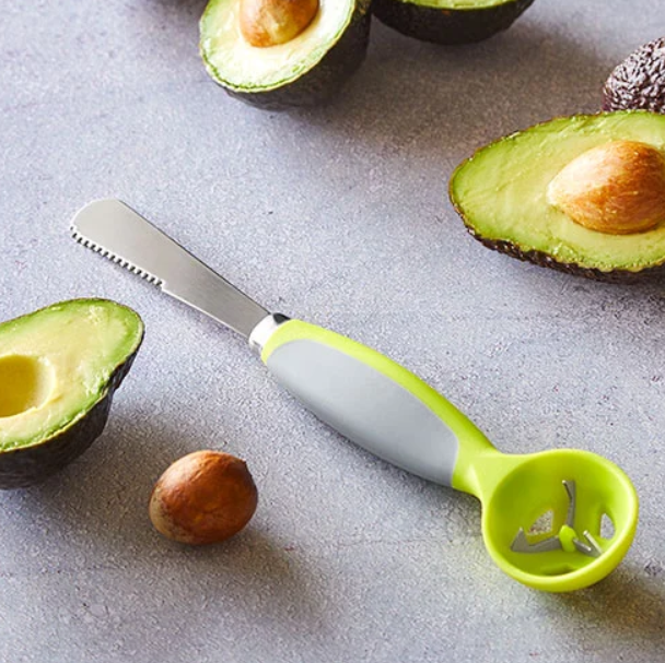Pampered Chef Multifunction Avocado Tool 3-in-1 Slicer Pit Remover and Cutter, Green.