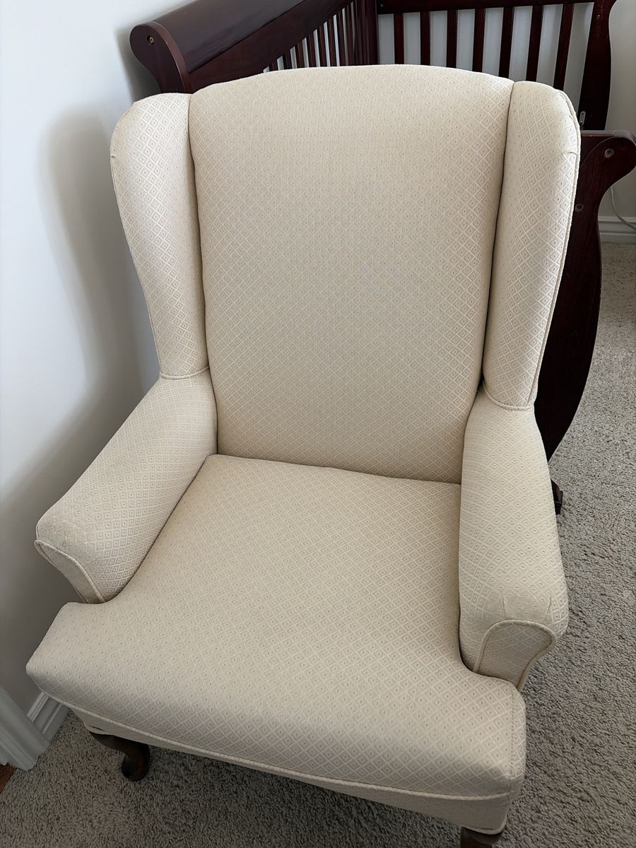 Cream Textured Fabric Wingback Armchair