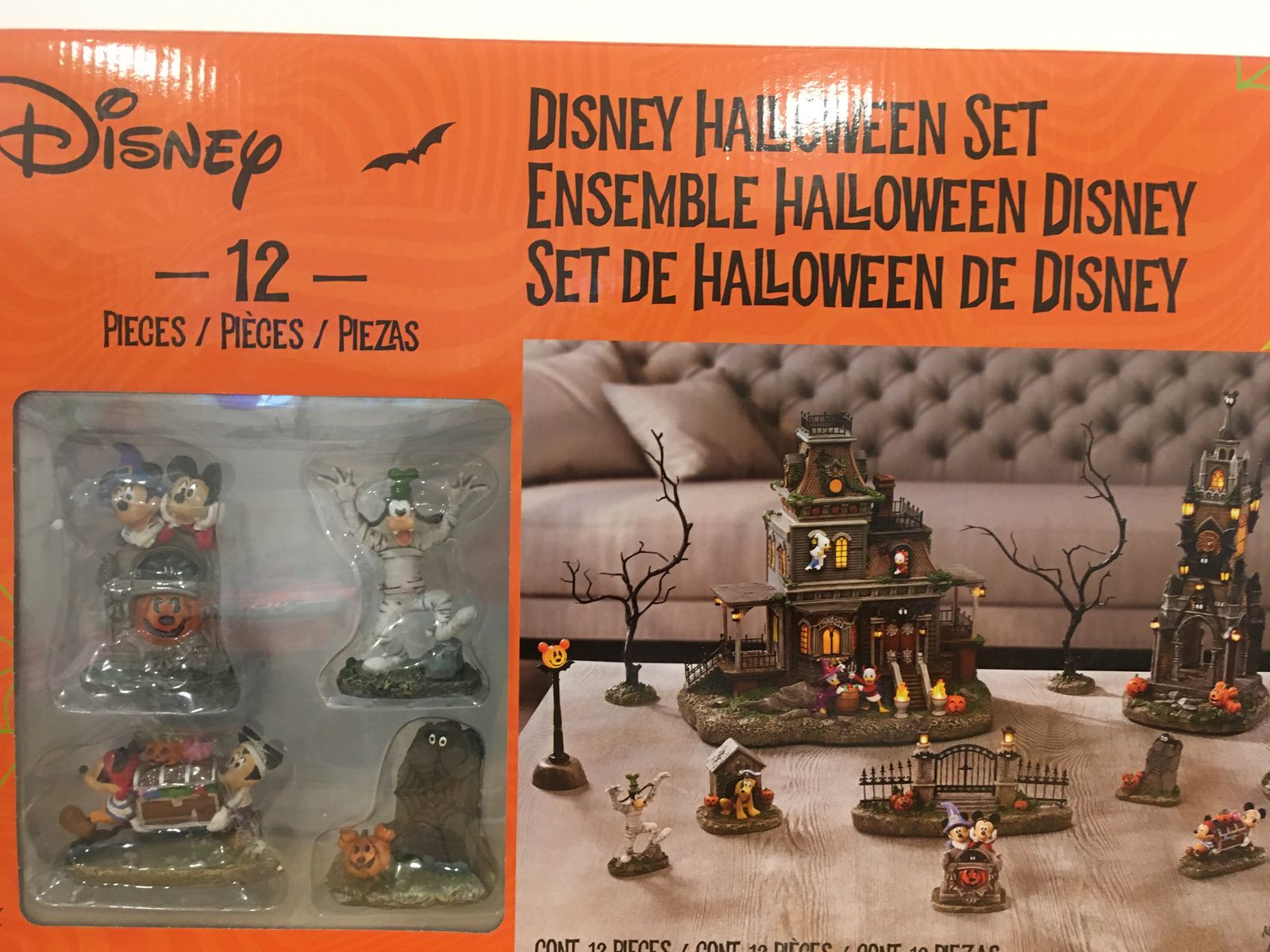 Disney Halloween 12-Piece Miniature Haunted House & Character Figurine Set Mickey Minnie Goofy