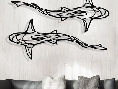 New Large 3D Metal Shark Wall Decor, Shark Line Wall Art, Metal Wall Art Decor
