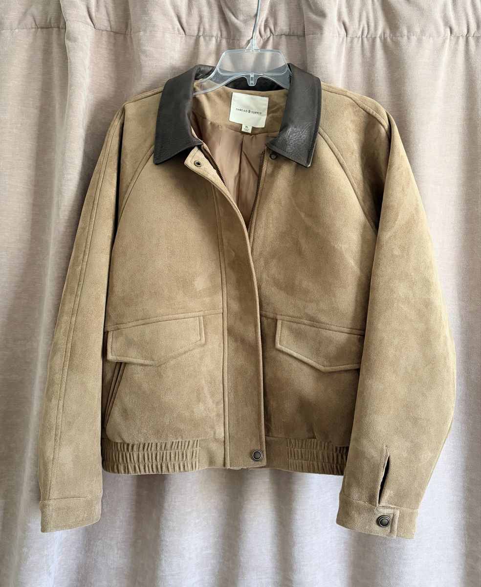 Thread & Supply Faux Suede Chore Coat XL Tan Brown Contrast Collar