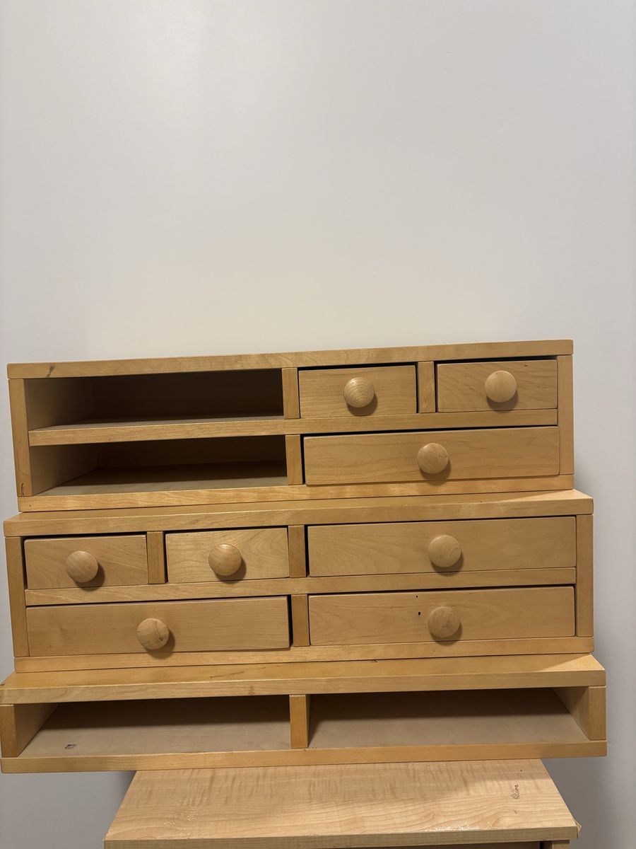Wooden Desk Organizer with Multiple Drawers and Shelves