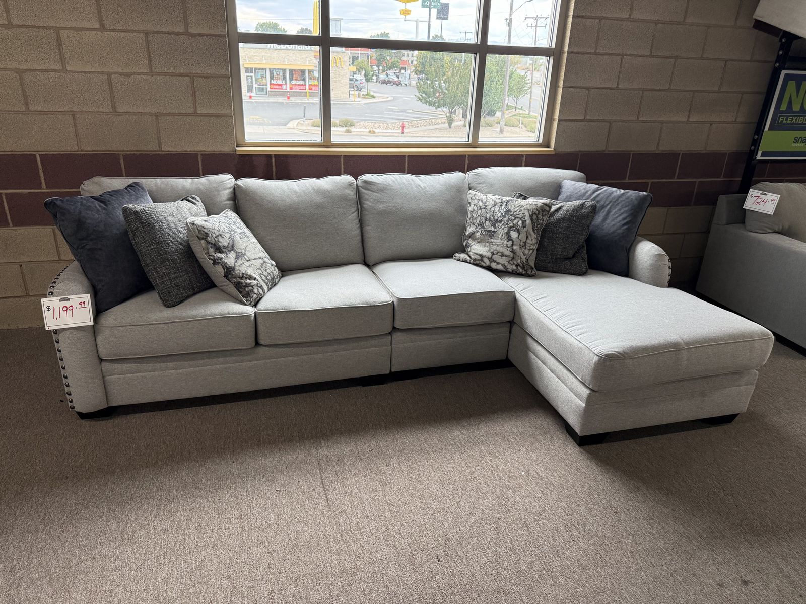 Last one! Dellara 3pc Gray Sectional with Chaise - Living Room Furniture - Action Home Furniture