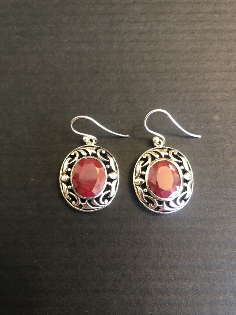 Beautiful Ruby In Sterling Silver Filigree Earring
