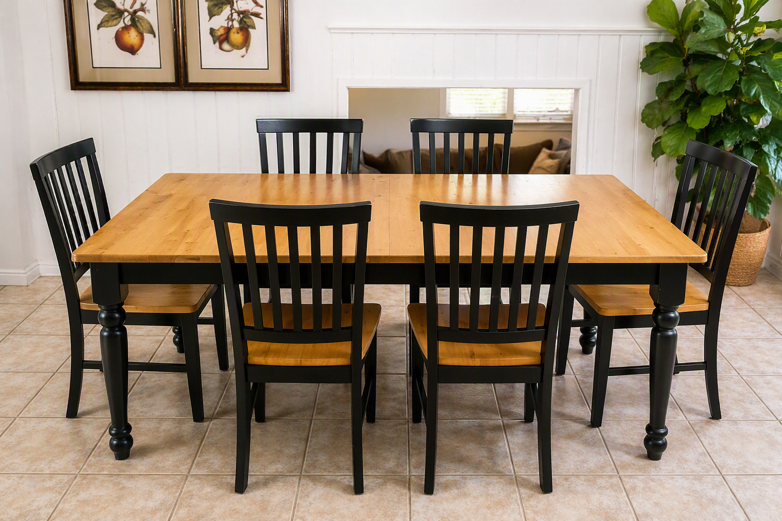 Solid Wood Dining Table Set w/ 6 Chairs – Beautiful Two-Tone (Black & Natural)