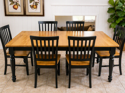 Solid Wood Dining Table Set w/ 6 Chairs – Beautiful Two-Tone (Black & Natural)