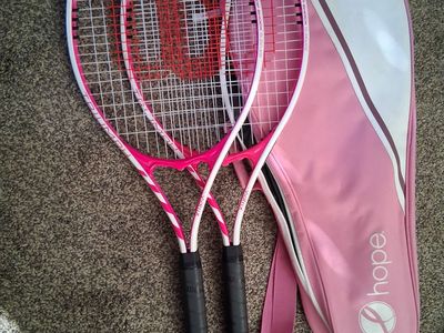 Lot of 4 Tennis Racquets: 2 Wilson Hope Triumph & 2 Head Tour Pro with Wilson Bag