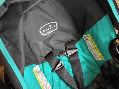 Evenflo NurtureMax Infant Car Seat & Base - Black/Teal Geometric Pattern, Mfg 2023