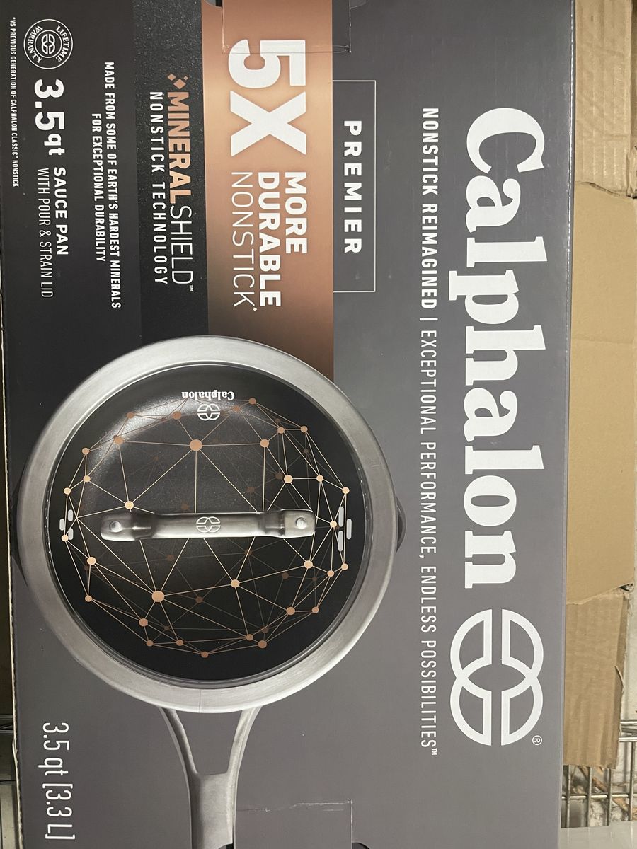 Calphalon Premier Nonstick 3.5 qt Sauce Pan Mineral Shield Nonstick NEW Includes Pour and Strain Lid. New in box