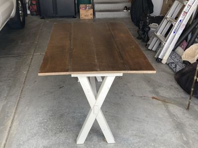 Rustic Farmhouse Adjustable Table with Dark Wood Top and White Trestle X-Base