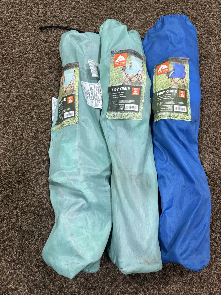 Lot of 3 Ozark Trail Kids Folding Camping Chairs in Carry Bags