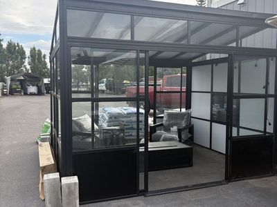 Modern Black Metal Glass Gazebo Sunroom Solarium