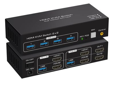 4k KVM Switch HDMI with most cables included. 2 computers 2 monitors share 4 USB.