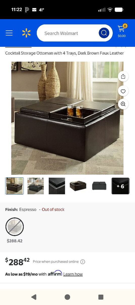 Storage Ottoman 4 Trays, Dark Brown Faux Leather