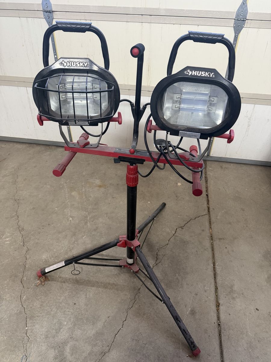 Husky Portable Halogen Work Light with Tripod Stand - Dual Head, Adjustable Height $30