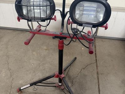 Husky Portable Halogen Work Light with Tripod Stand - Dual Head, Adjustable Height $30