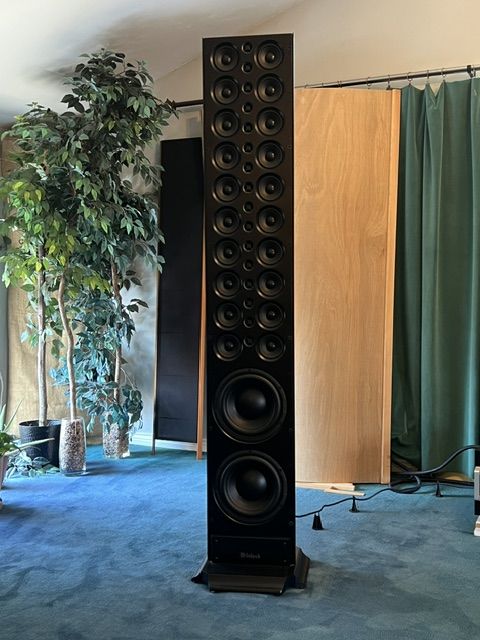 McIntosh XRT28 Line Array Speakers, Cherrywood Grilles, Huge Sound Small Footprint