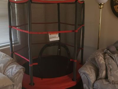 Kids Mini Trampoline with Enclosure - Red/Black, Compact Indoor Fun