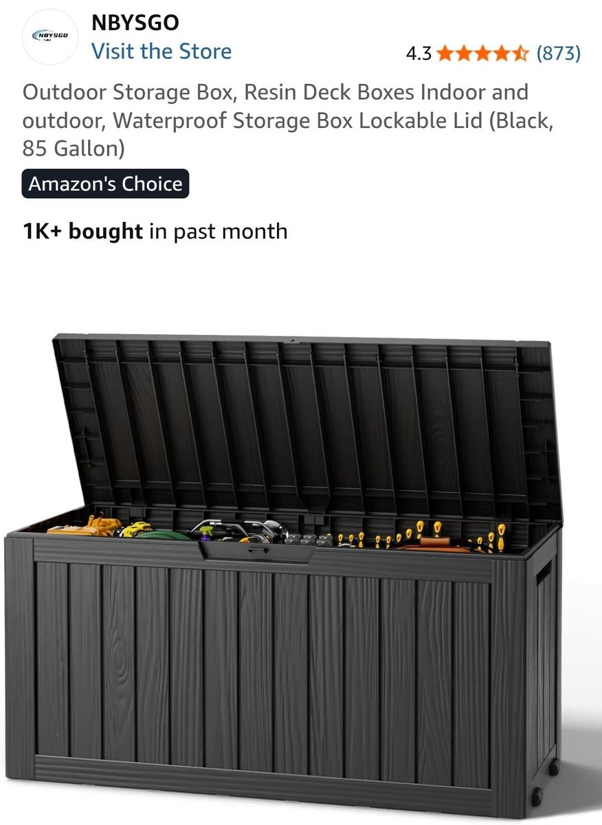 NBYSGO 85 Gallon Resin Deck Box Patio Storage Container Black