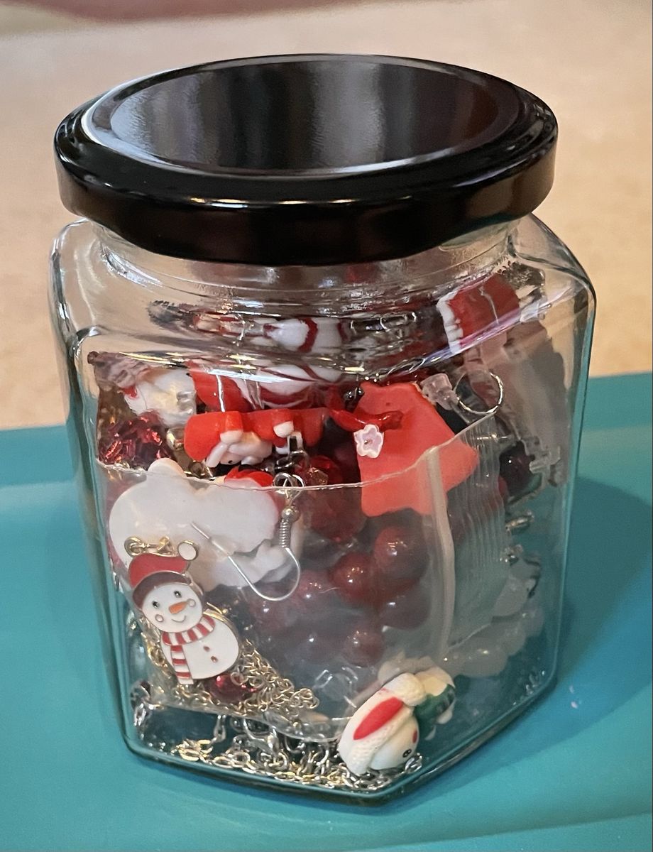 Christmas Themed Jewelry Jar - Earrings, Necklaces, and Bracelets