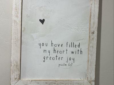 Framed Scripture Wall Art - "you have filled my heart with greater joy" Psalm 4:7 - White Distressed Frame