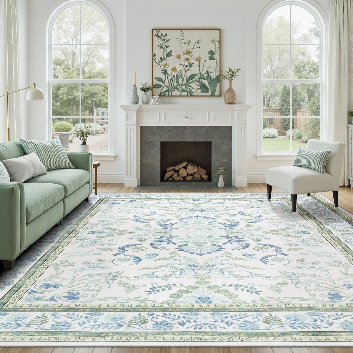 New Green 8x10 Rug, Kid & Pet Friendly with Rubber Back Non Slip, Machine Washable