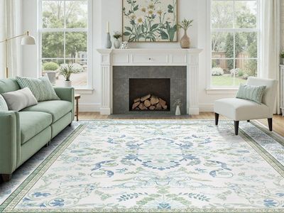 New Green 8x10 Rug, Kid & Pet Friendly with Rubber Back Non Slip, Machine Washable