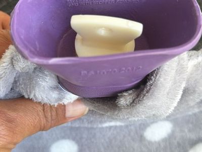 Purple Hot Water Bottle with Grey Polka Dot Fleece Cover