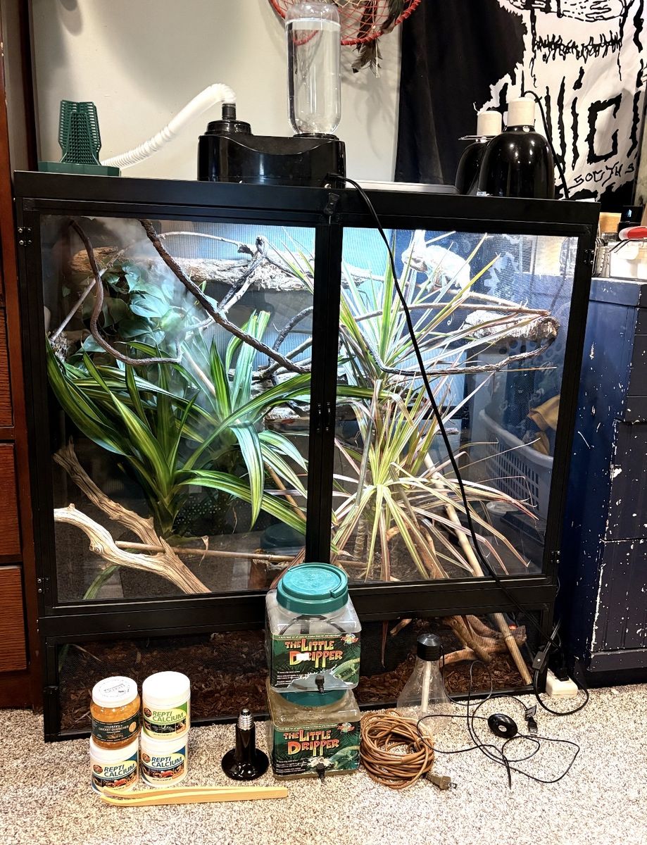Exo Terra Large Reptile Terrarium Tank with Misting System, Heat Lamps & Accessories