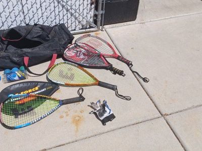 racquetball racquet, goggles glove n bag.