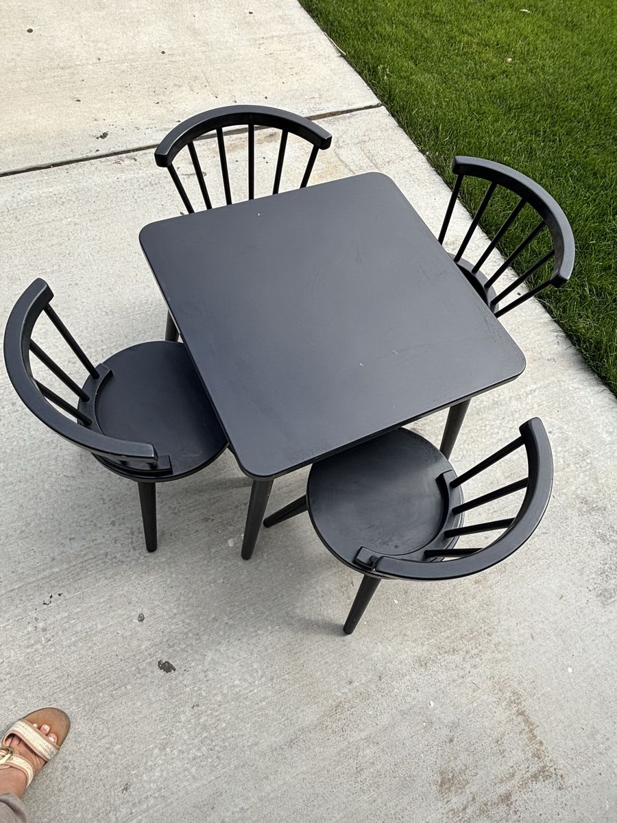 Kids Black Wood Table & 4 Chair Set - Square Top, Spindle Back Chairs