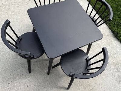 Kids Black Wood Table & 4 Chair Set - Square Top, Spindle Back Chairs