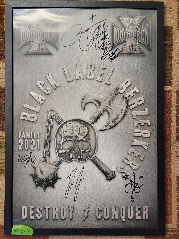 Autographed Black Label Society Doom Crew Inc Poster Framed - 38" x 26"