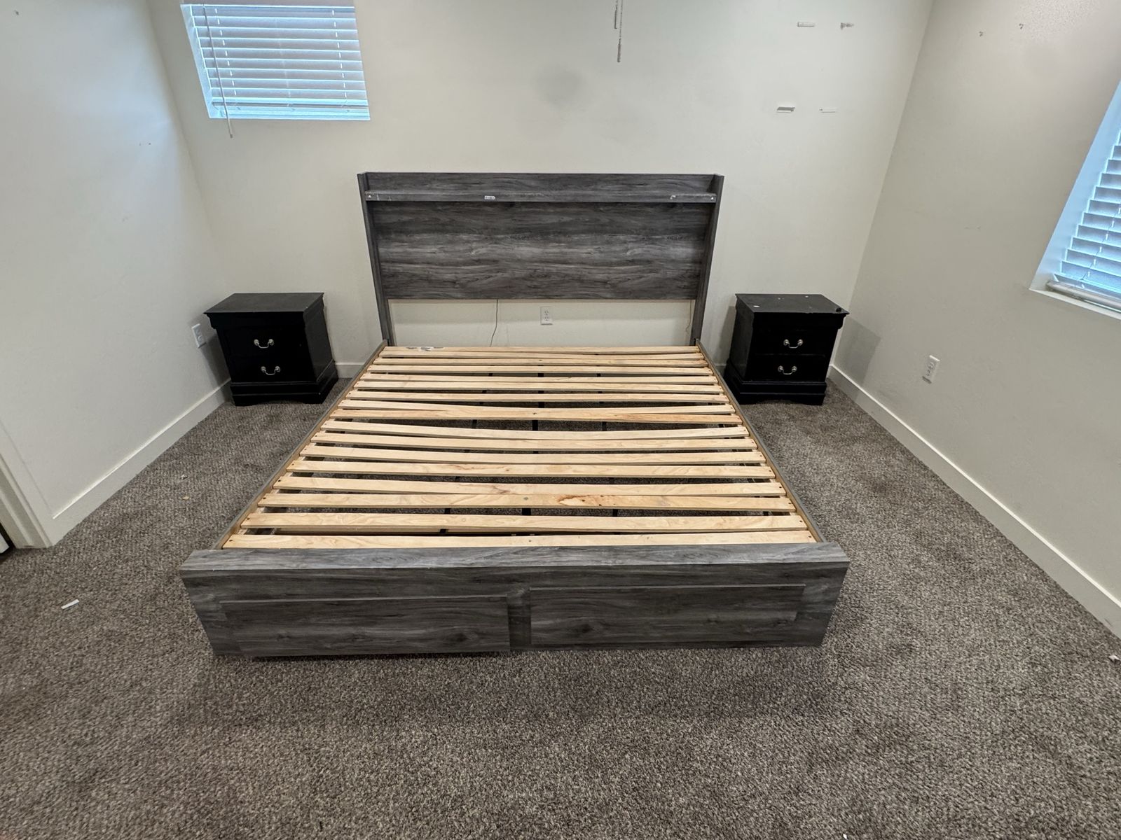 King Size Wooden Bed Frame with Headboard, Footboard Storage, and Matching Dresser!