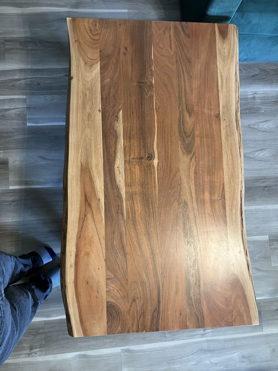 Live Edge Solid Wood Coffee Table with Black Metal Legs