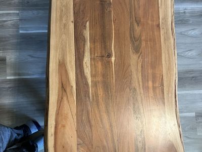 Live Edge Solid Wood Coffee Table with Black Metal Legs