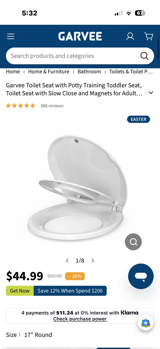 Garvee 17” Round Soft-Close Toilet Seat New In Box